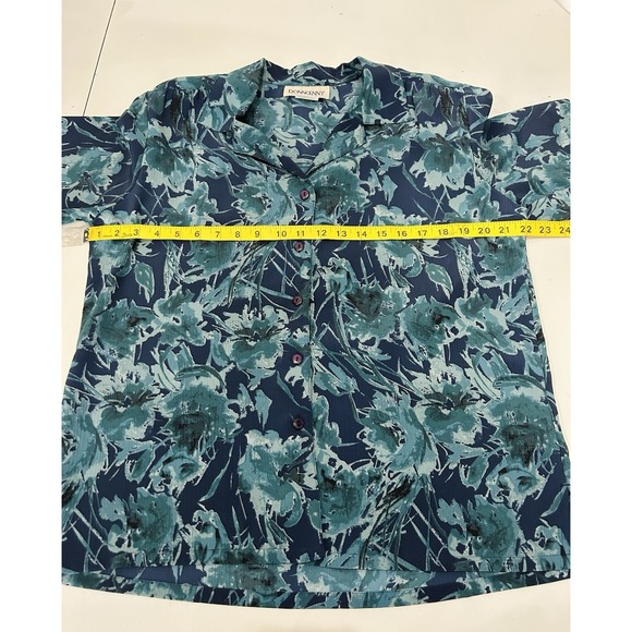 DonnKenny Womens Button Up Blouse Size L Tropical Blue Floral Short Sleeve Beach - Picture 8 of 9
